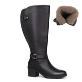 Extra Wide Calf Wool Lined Block Heel Riding Boots (Hindy)