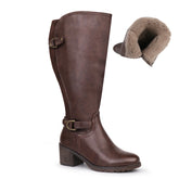 Extra Wide Calf Wool Lined Block Heel Riding Boots (Hindy)