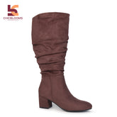 CHICBLOOMS Your Curves Your Style Pull On Slouchy Boots 65 BRWON - Extra Wide Calf with Round Toe