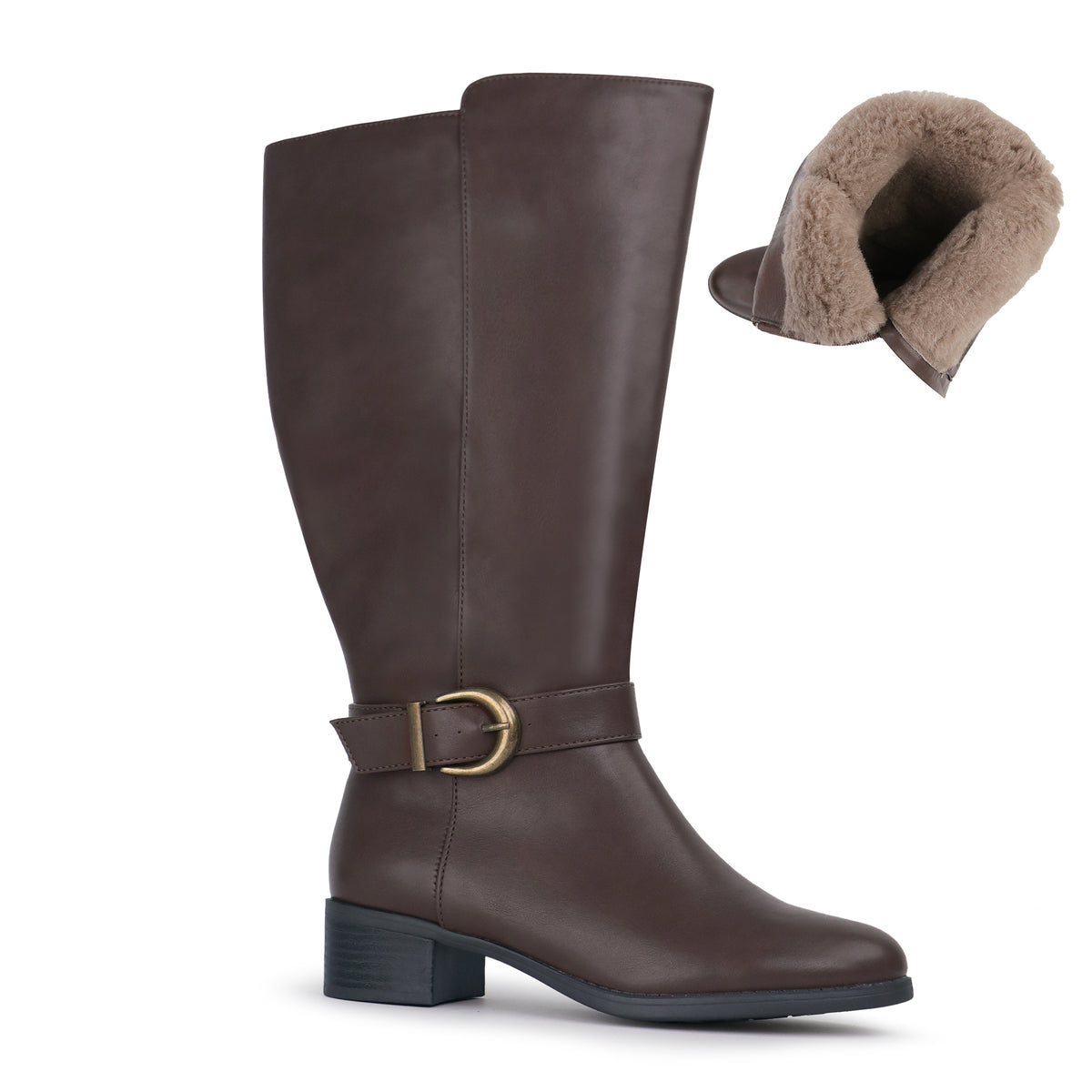 Extra Wide Calf Wool Lined Ankle Buckle Boots (Johanna)