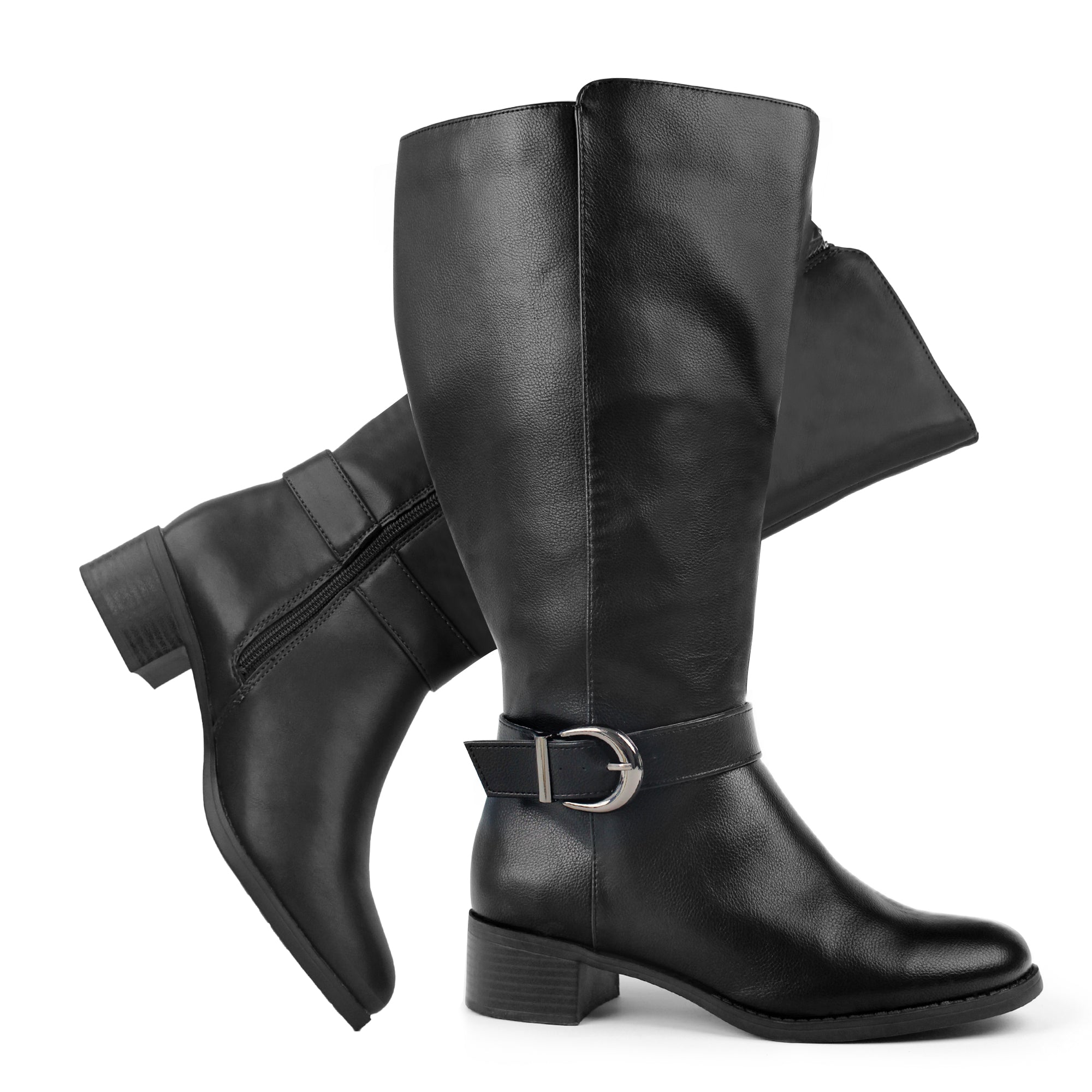 Extra Wide Calf Wool Lined Ankle Buckle Boots (Johanna)
