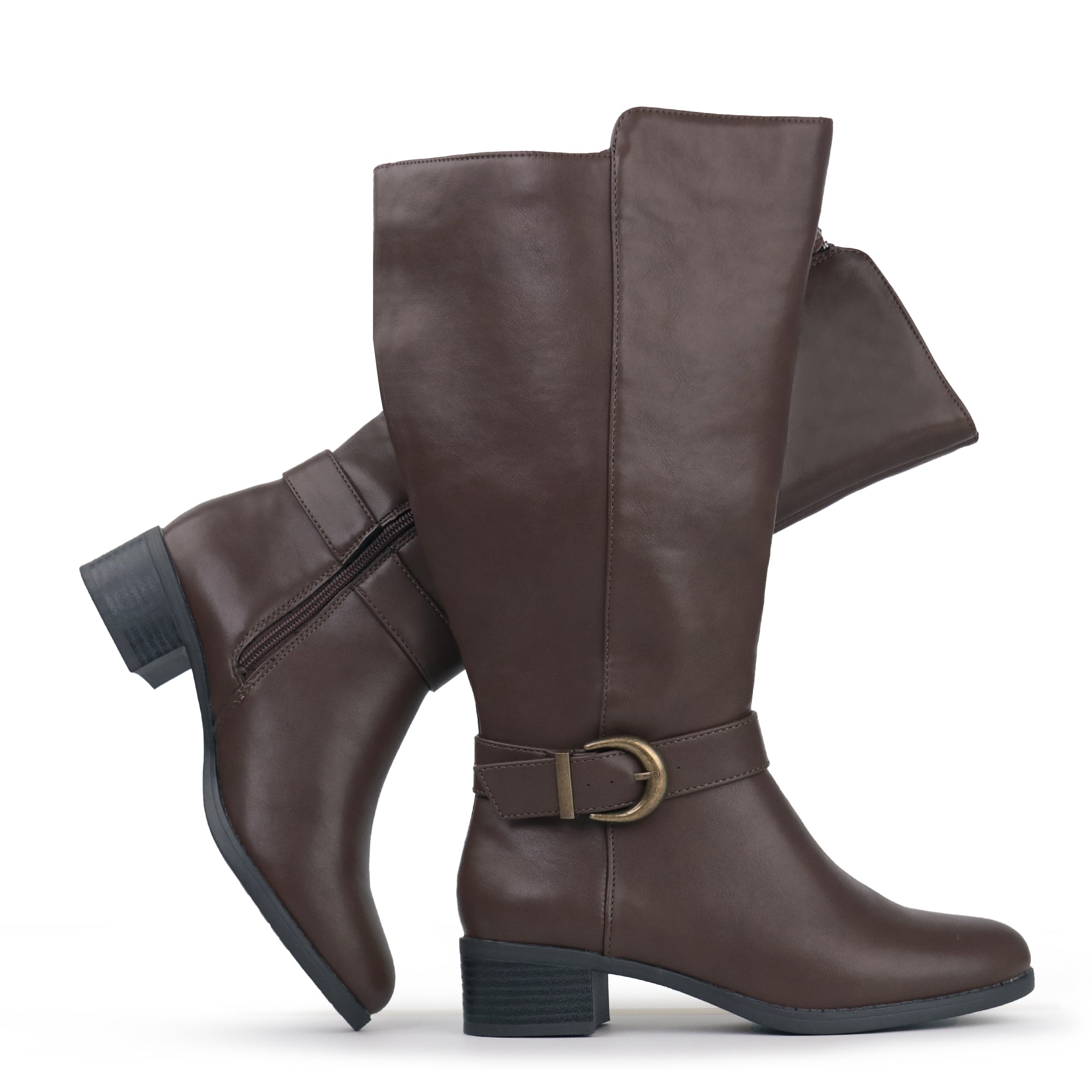 Extra Wide Calf Wool Lined Ankle Buckle Boots (Johanna)