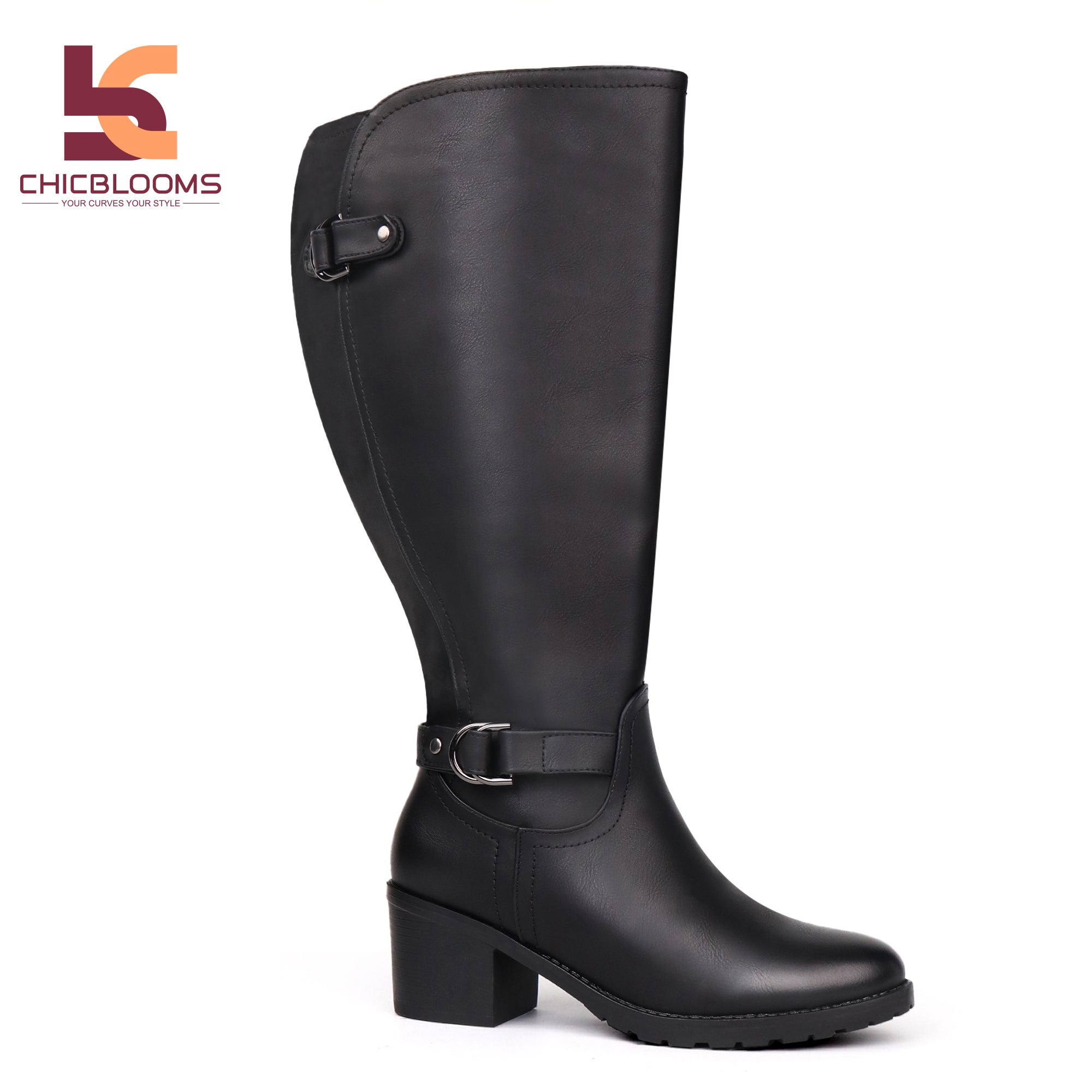 Extra Wide Calf Block Heel Riding Boots (Hindy)
