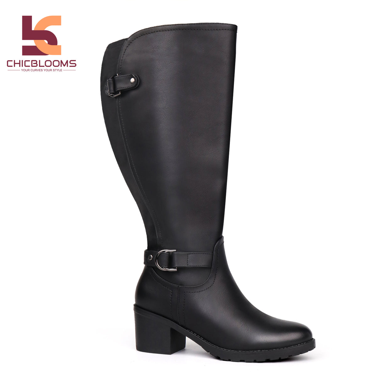 Extra Wide Calf Block Heel Riding Boots (Hindy)