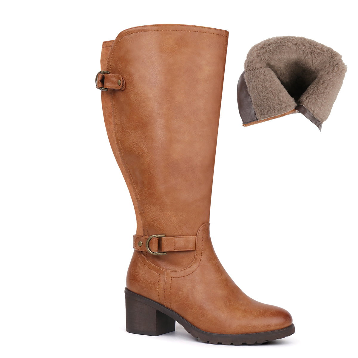 Extra Wide Calf Wool Lined Block Heel Riding Boots (Hindy)