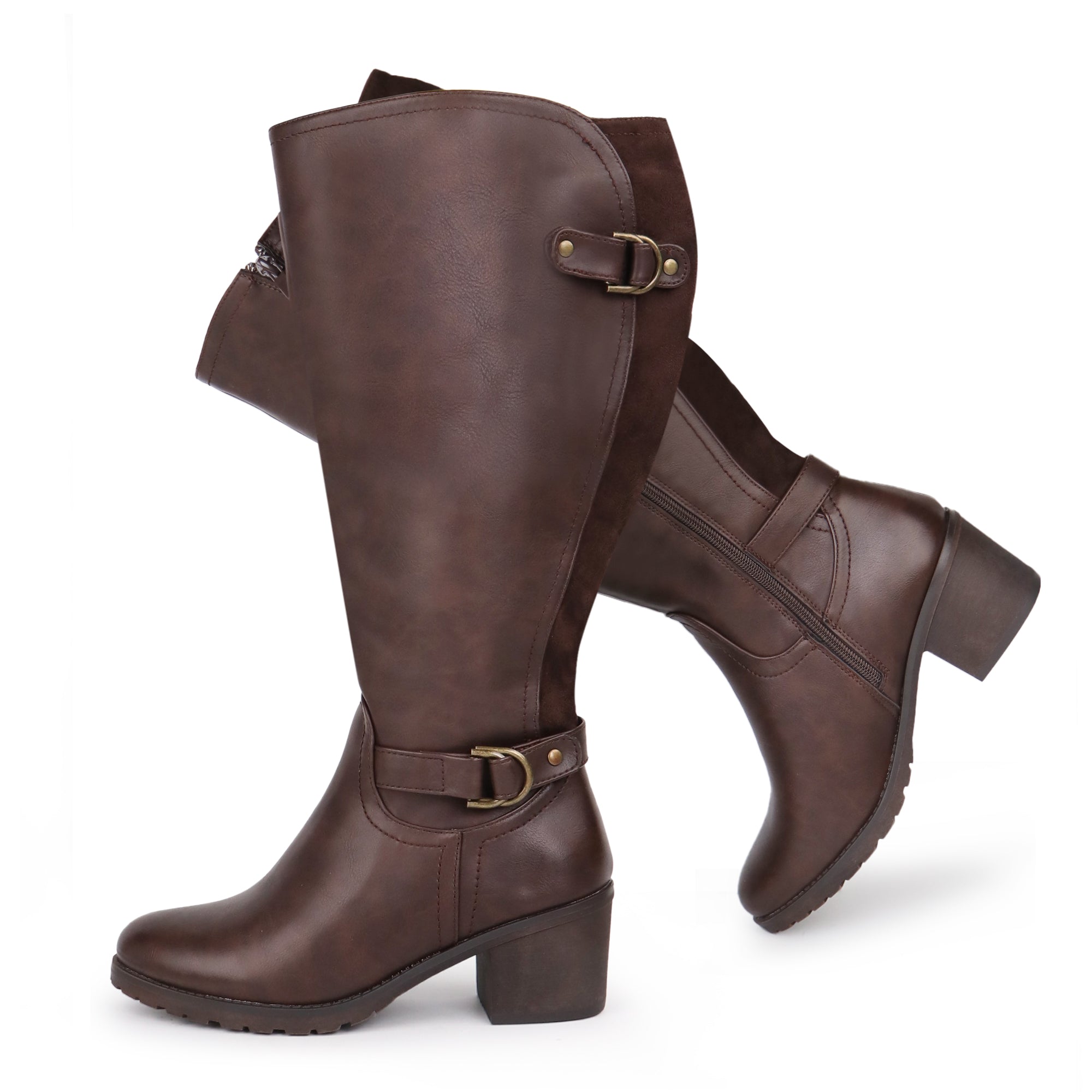 Extra Wide Calf Block Heel Riding Boots (Hindy)
