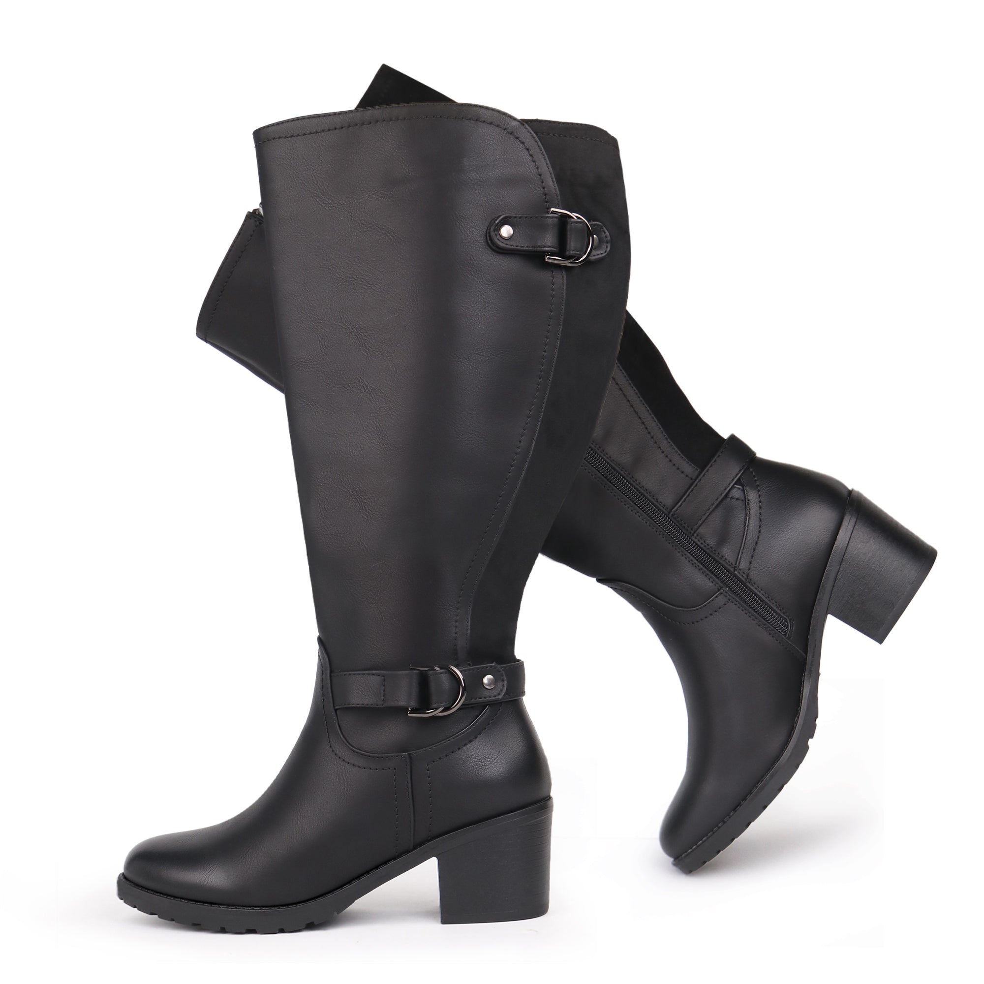 Extra Wide Calf Block Heel Riding Boots (Hindy)
