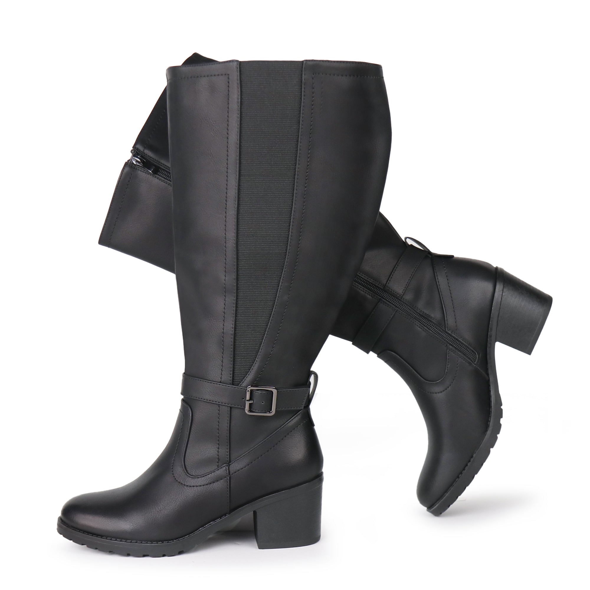 Extra Wide Calf Stretch Panel Boots （Elena)
