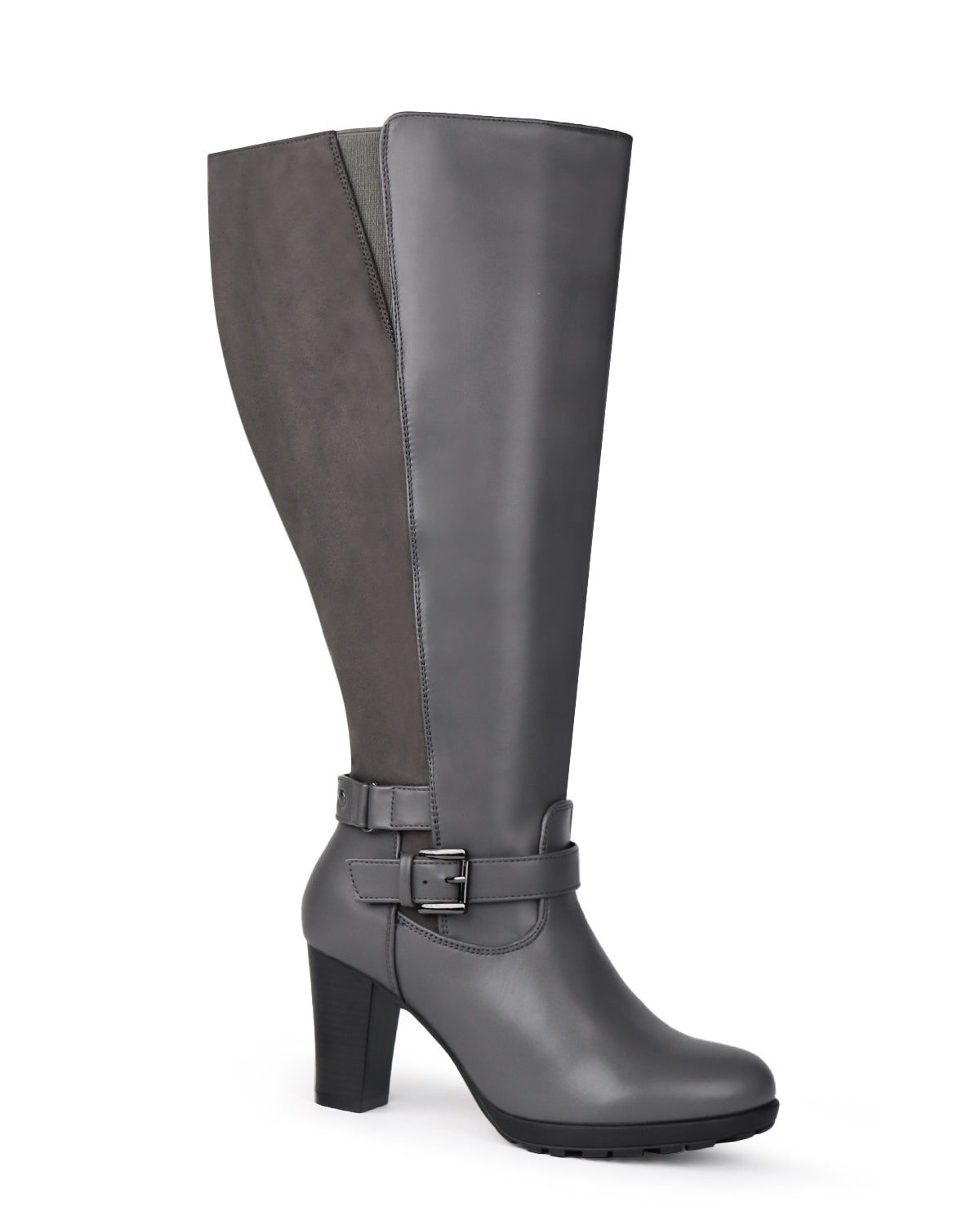 High Heel Boots 83 GREY - Wide Calf with Ankle Strap