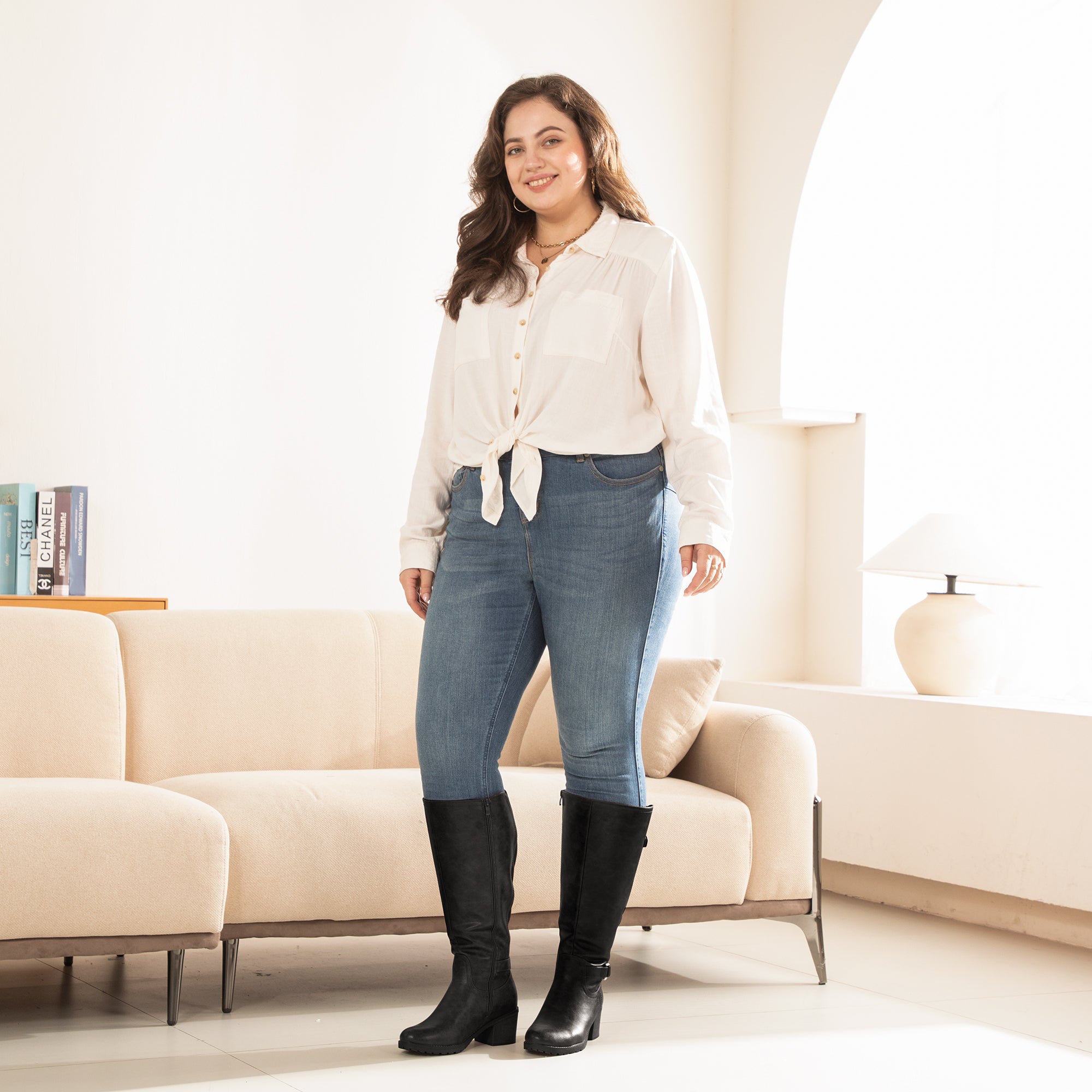 Extra Wide Calf Block Heel Riding Boots (Hindy)