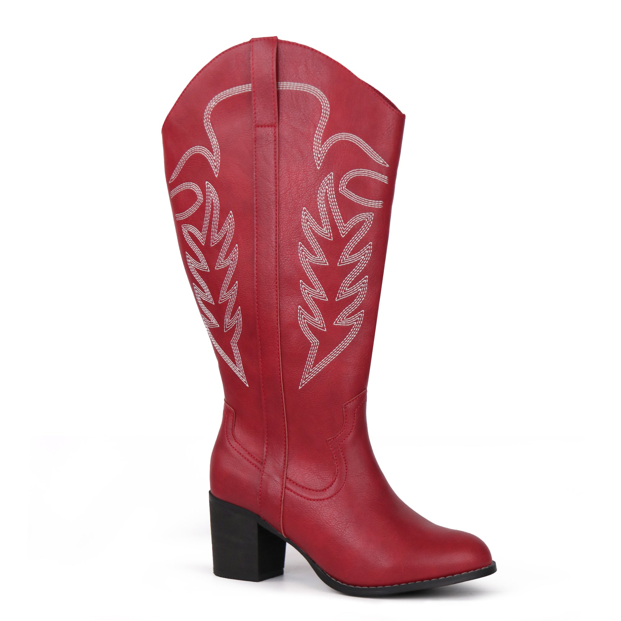 Extra Wide Calf Cowboy Boots (Arwa) Burgundy1