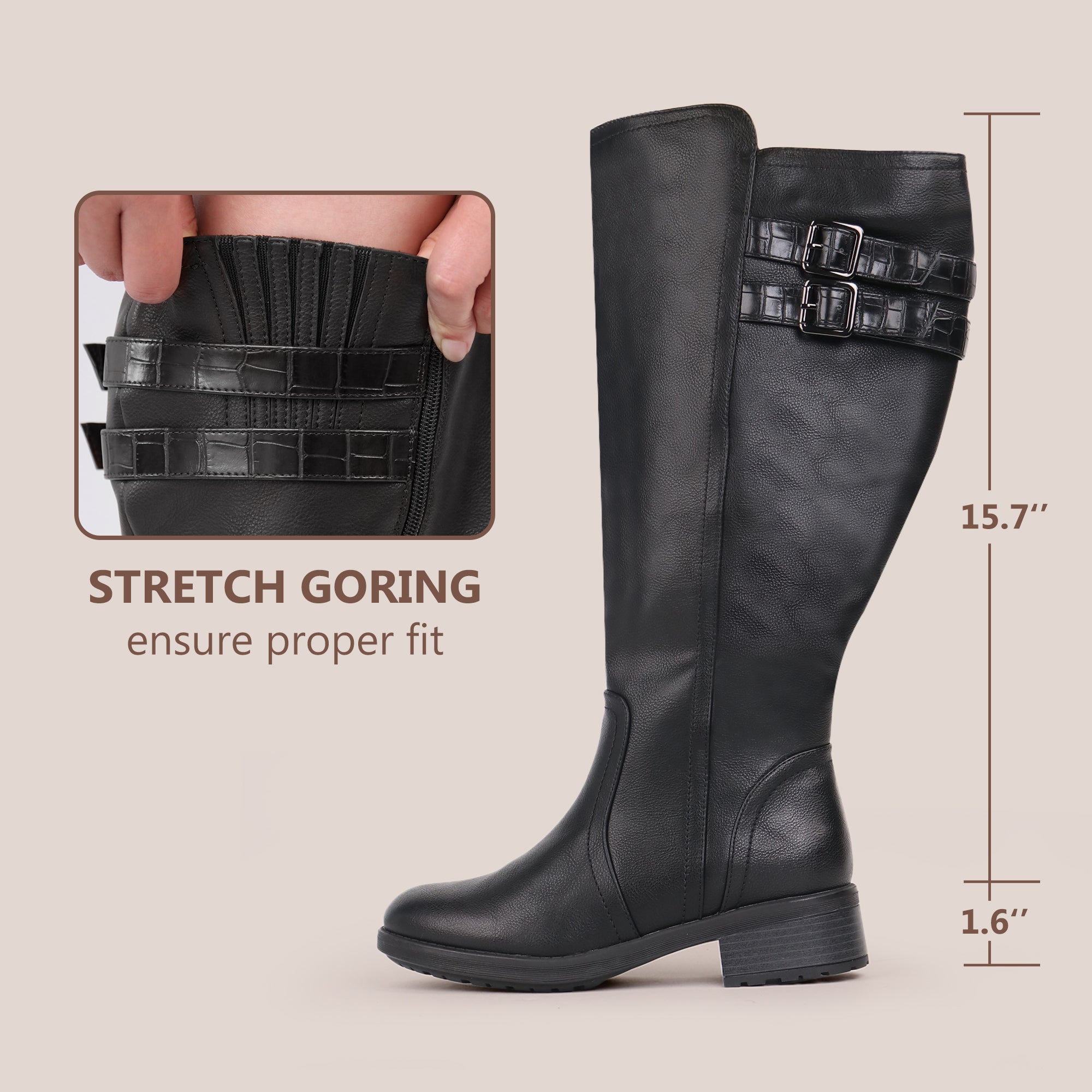 Extra Wide Calf Stacked Buckle Boots (Betta)