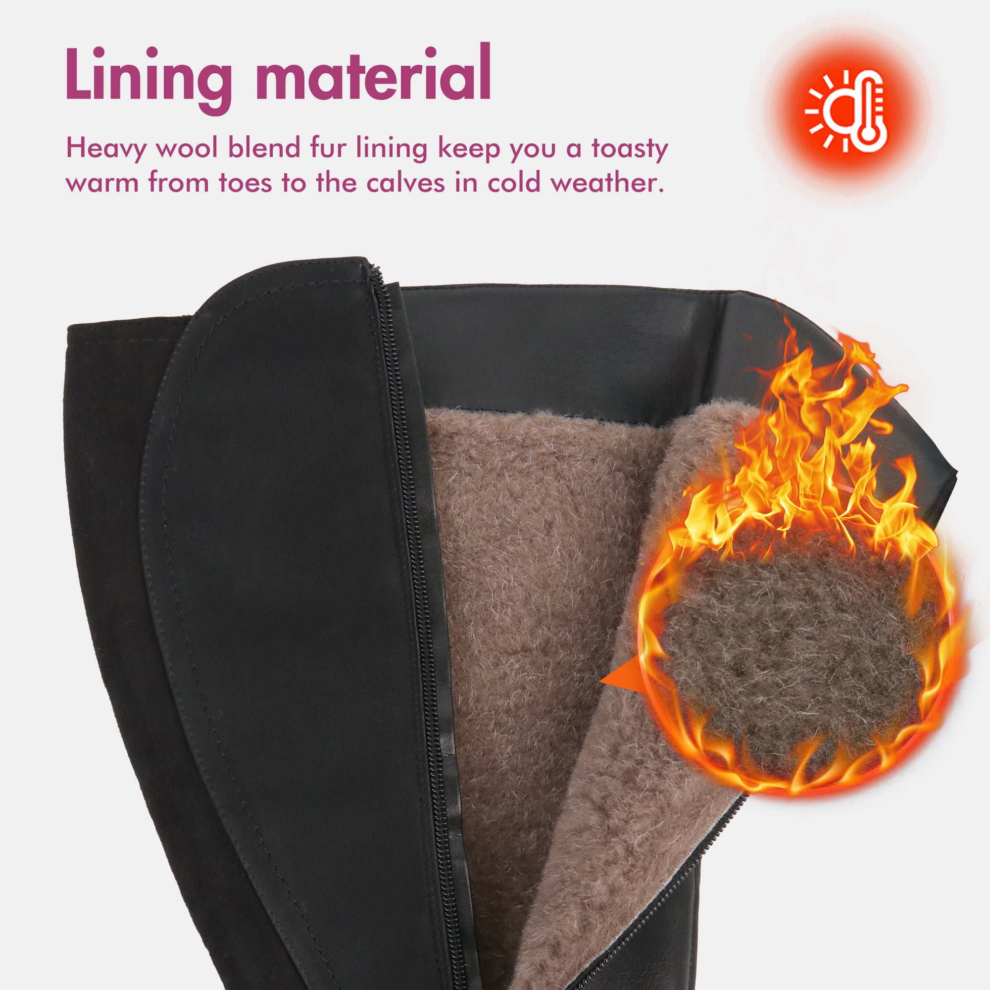 Extra Wide Calf Wool Lined Block Heel Riding Boots (Hindy)