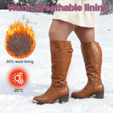 Extra Wide Calf Wool Lined Block Heel Riding Boots (Hindy)