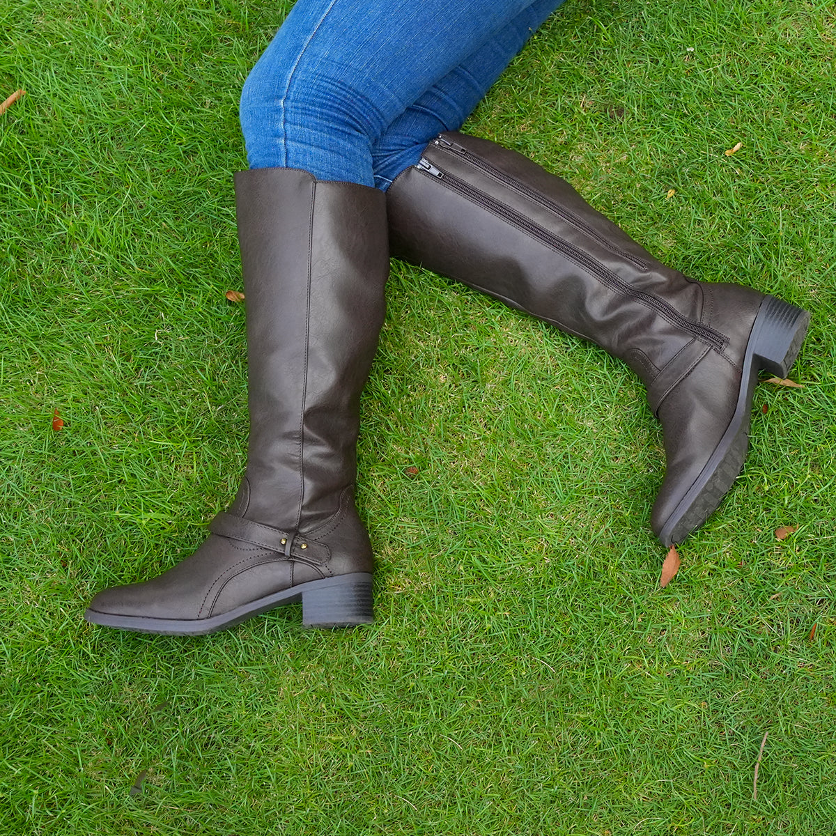Wide Calf Double Zipper Riding Boots (Anissa)