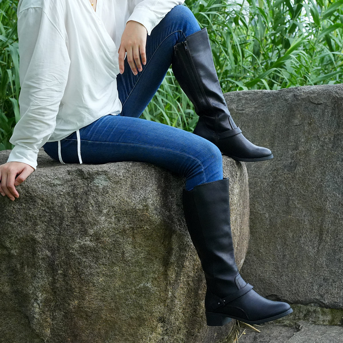 Wide Calf Double Zipper Riding Boots (Anissa)