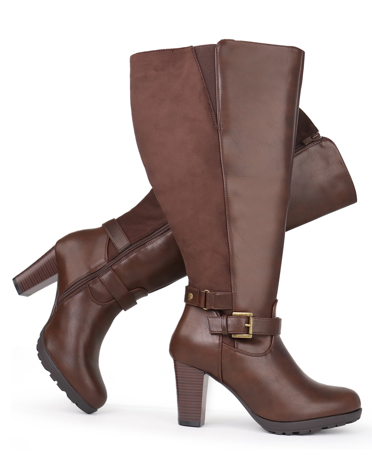 High Heel Boots 83 BROWN SUEDE- Wide Calf with Ankle Strap