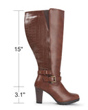 High Heel Boots 83 BROWN PU- Wide Calf with Ankle Strap