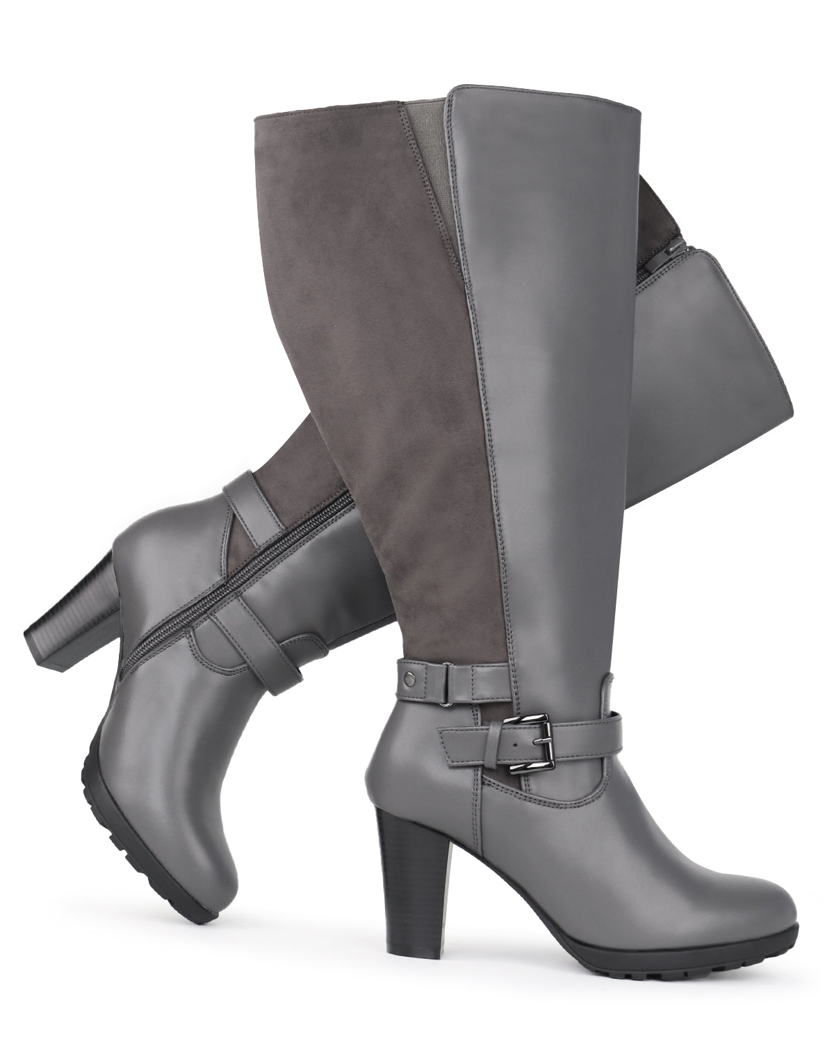 High Heel Boots 83 GREY - Wide Calf with Ankle Strap