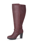 High Heel Boots 83 BURGUNDY - Wide Calf with Ankle Strap