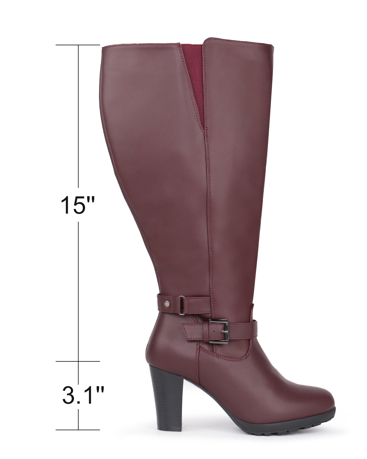 High Heel Boots 83 BURGUNDY - Wide Calf with Ankle Strap