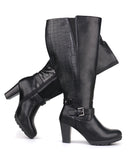 High Heel Boots 83 BLACK PU- Wide Calf with Ankle Strap