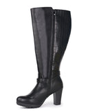 High Heel Boots 83 BLACK PU- Wide Calf with Ankle Strap