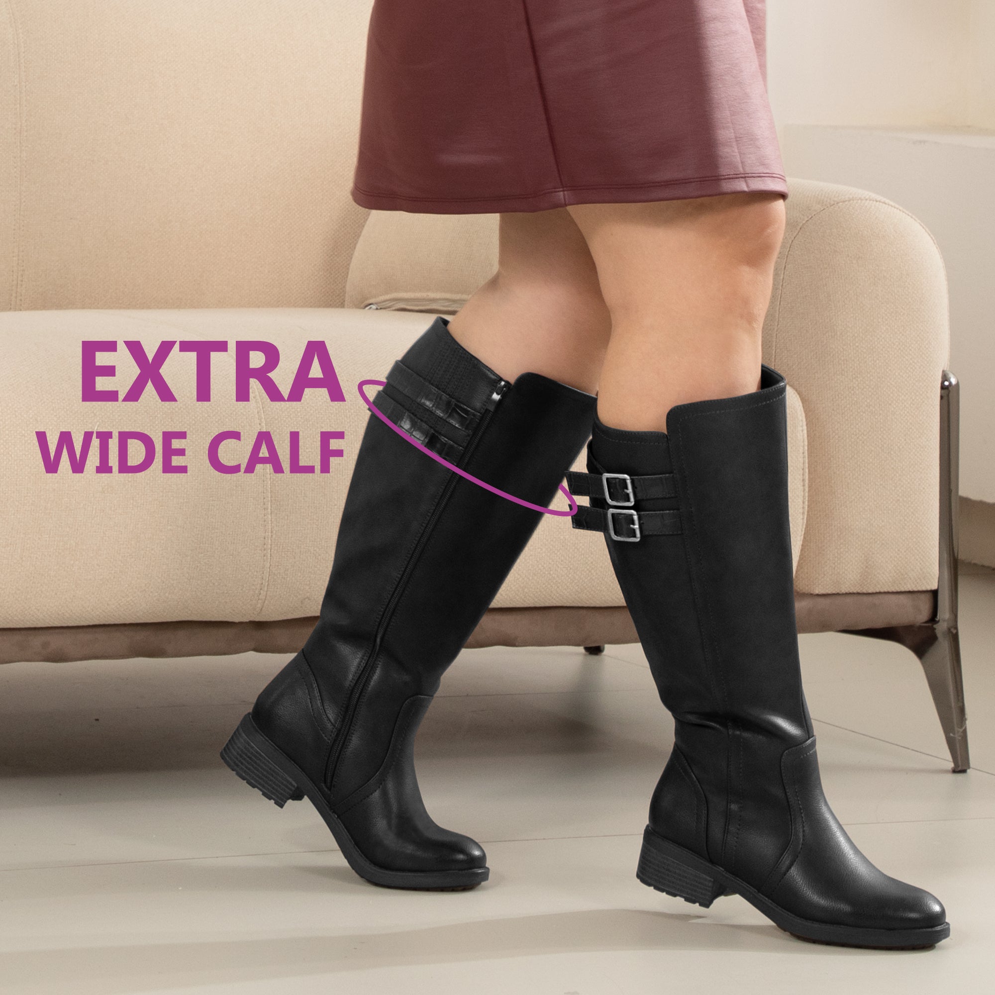 Extra Wide Calf Stacked Buckle Boots (Betta)
