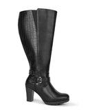 High Heel Boots 83 BLACK PU- Wide Calf with Ankle Strap