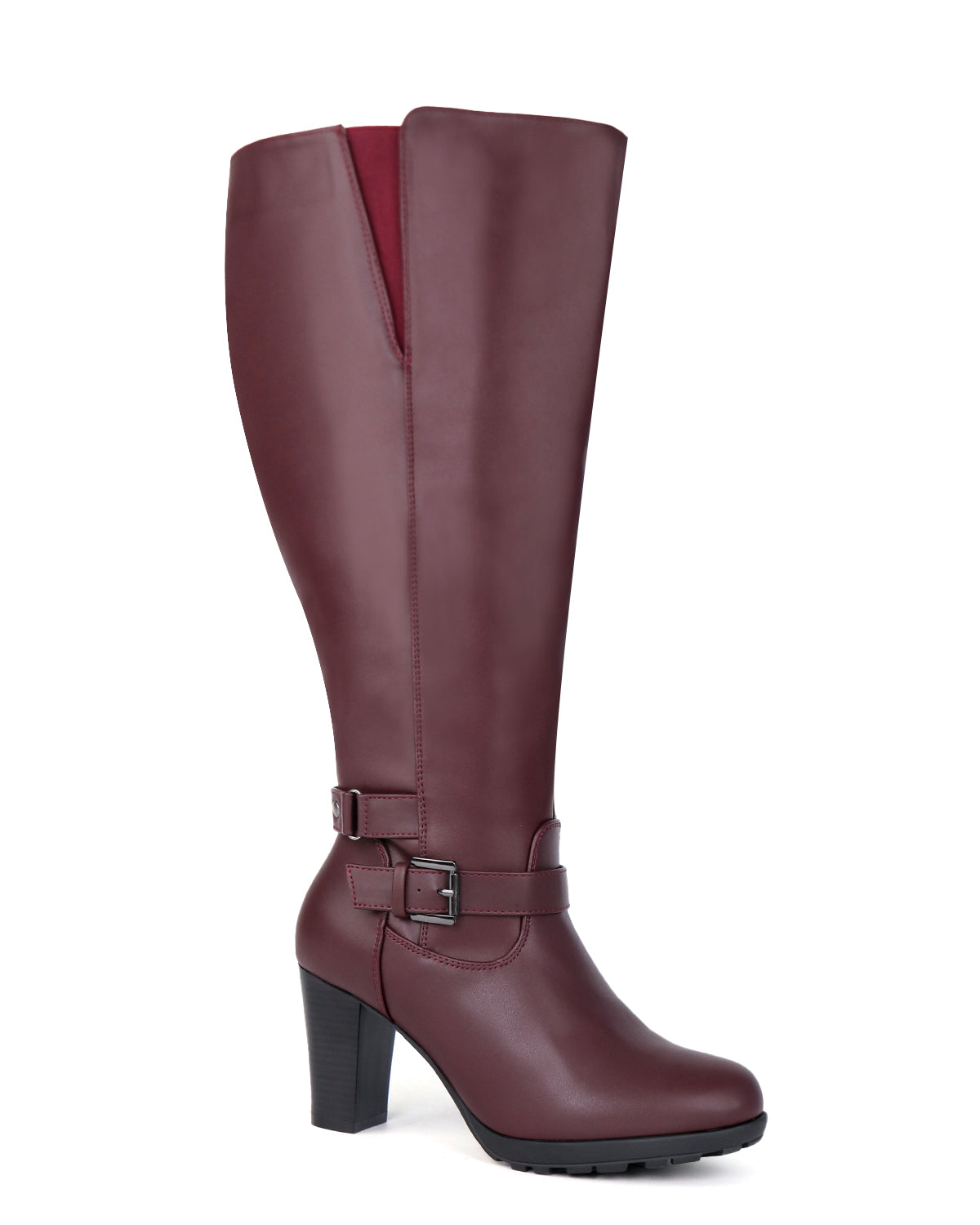 High Heel Boots 83 BURGUNDY - Wide Calf with Ankle Strap