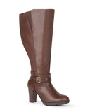 High Heel Boots 83 BROWN SUEDE- Wide Calf with Ankle Strap