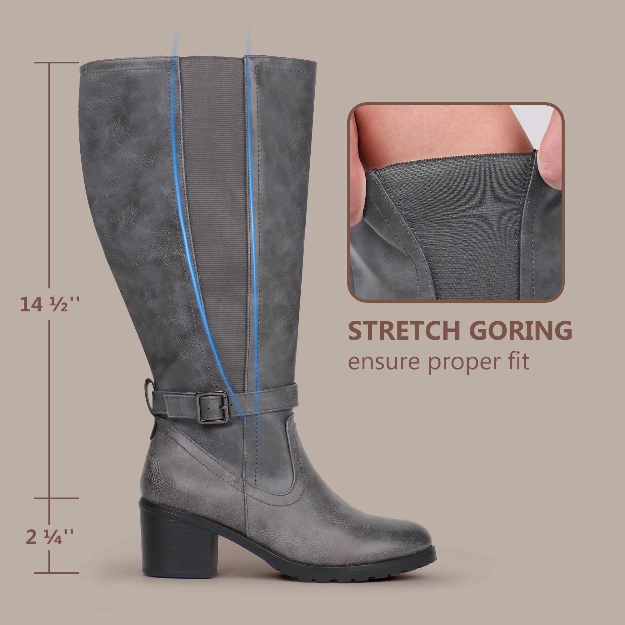 Extra Wide Calf Stretch Panel Boots （Elena)