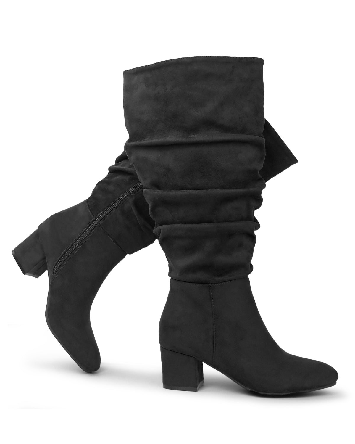 Pull On Slouchy Boots 65 BLACK - Wide Calf with Round Toe