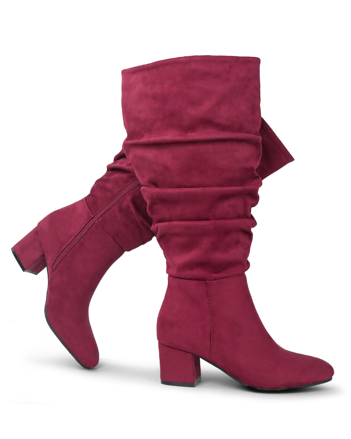 Pull On Slouchy Boots 65 BURGUNDY - Wide Calf with Round Toe