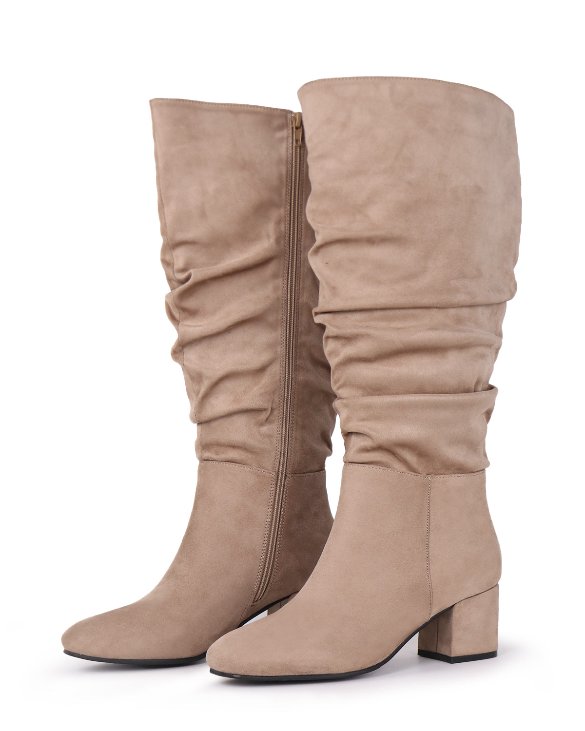 Pull On Slouchy Boots 65 TAUPE - Wide Calf with Round Toe