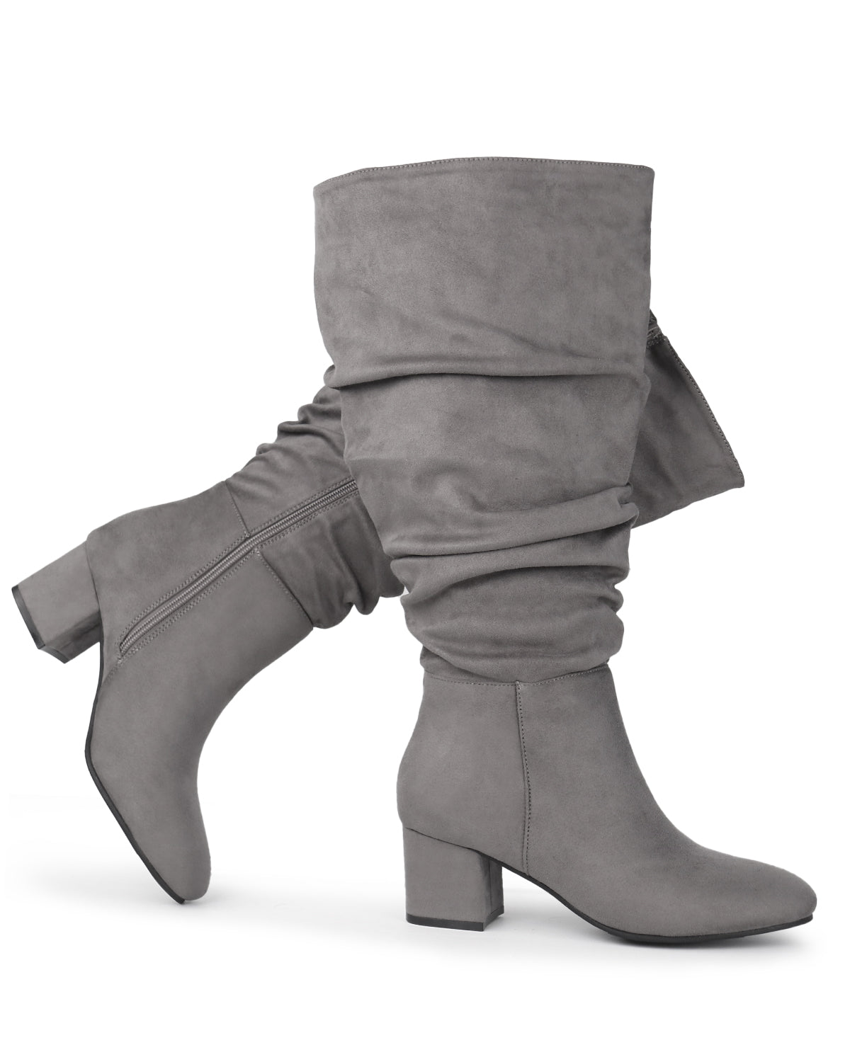 Pull On Slouchy Boots 65 GREY - Wide Calf with Round Toe