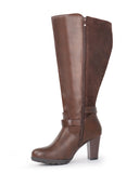 High Heel Boots 83 BROWN SUEDE- Wide Calf with Ankle Strap