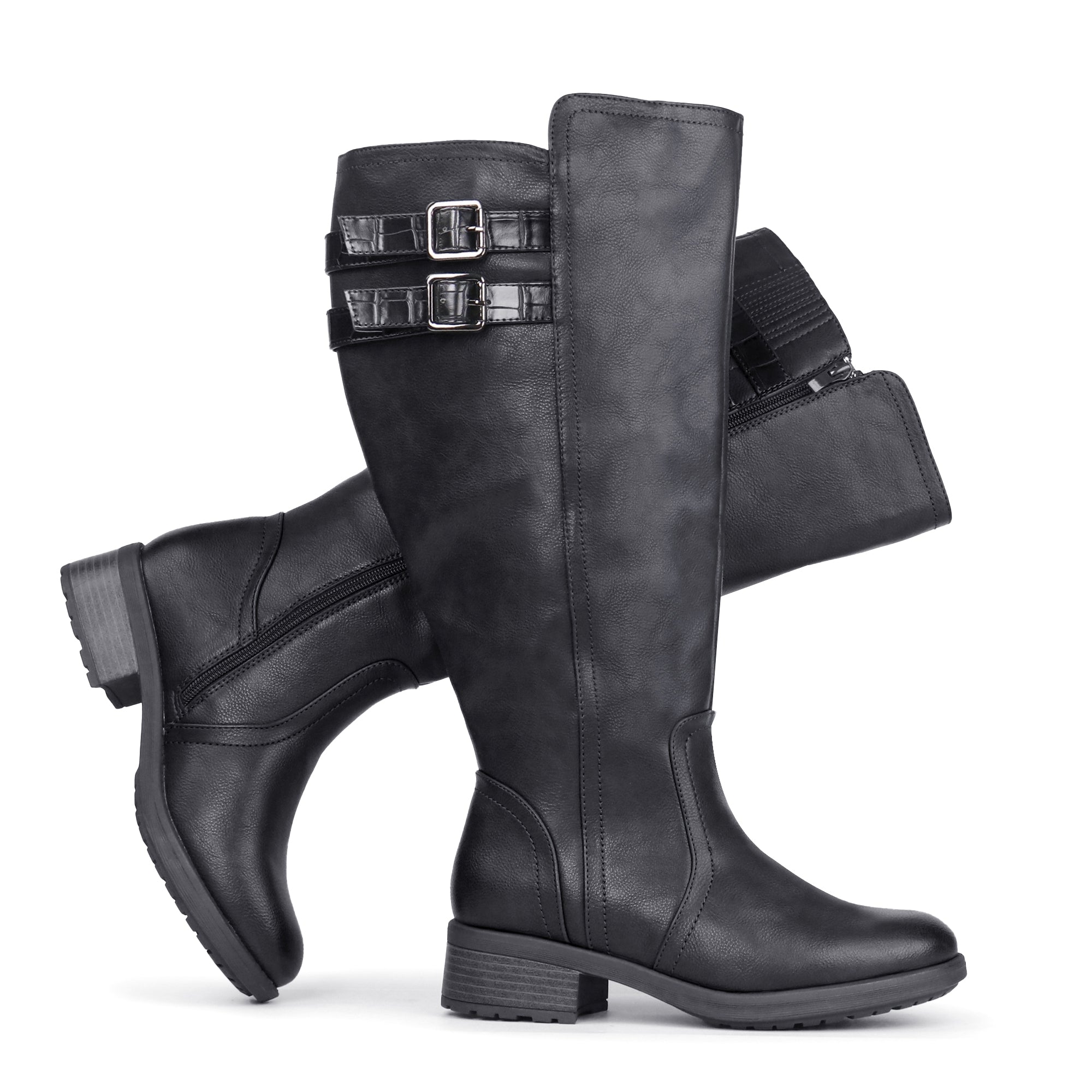Extra Wide Calf Stacked Buckle Boots (Betta)