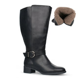 Extra Wide Calf Wool Lined Ankle Buckle Boots (Johanna)