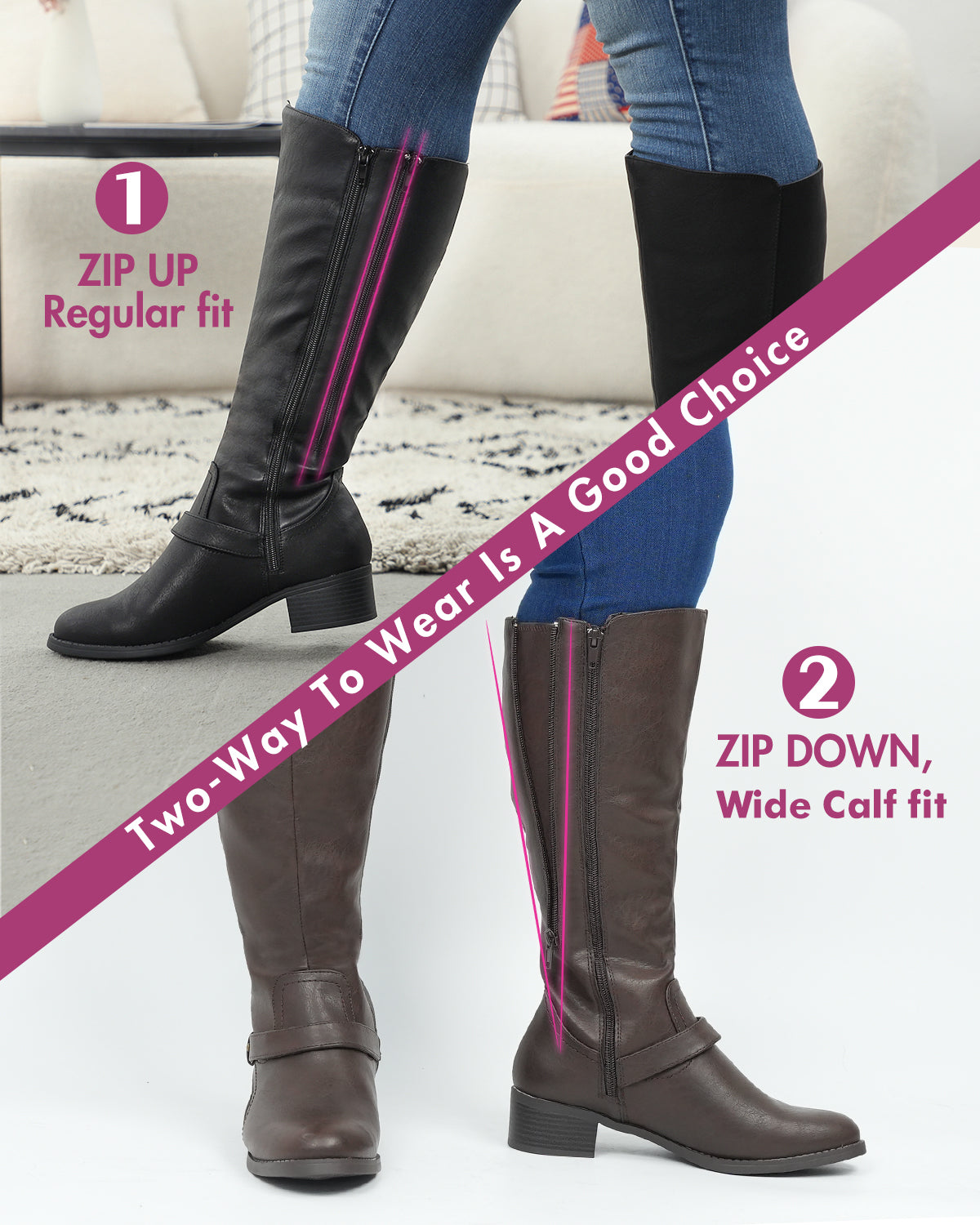 Double Zipper Boots 62 - Wide Calf Riding Boots